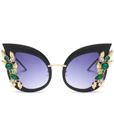 Cat Eye Rhinestone Sunglasses Women Half Metal Cat Eye Sun Glasses Luxury Accessories - Black - C118DRKRL4Z $11.66