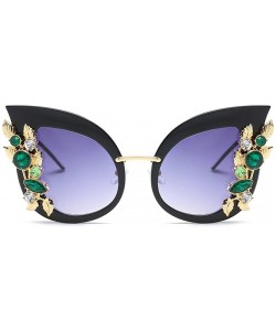 Cat Eye Rhinestone Sunglasses Women Half Metal Cat Eye Sun Glasses Luxury Accessories - Black - C118DRKRL4Z $11.66