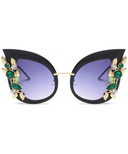 Cat Eye Rhinestone Sunglasses Women Half Metal Cat Eye Sun Glasses Luxury Accessories - Black - C118DRKRL4Z $11.66