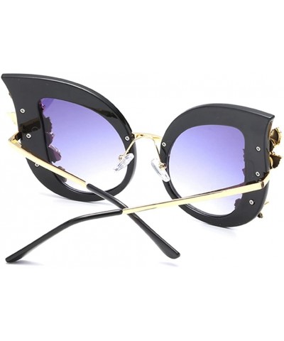 Cat Eye Rhinestone Sunglasses Women Half Metal Cat Eye Sun Glasses Luxury Accessories - Black - C118DRKRL4Z $11.66