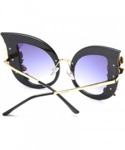 Cat Eye Rhinestone Sunglasses Women Half Metal Cat Eye Sun Glasses Luxury Accessories - Black - C118DRKRL4Z $11.66