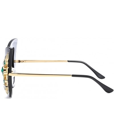 Cat Eye Rhinestone Sunglasses Women Half Metal Cat Eye Sun Glasses Luxury Accessories - Black - C118DRKRL4Z $11.66
