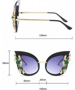 Cat Eye Rhinestone Sunglasses Women Half Metal Cat Eye Sun Glasses Luxury Accessories - Black - C118DRKRL4Z $11.66