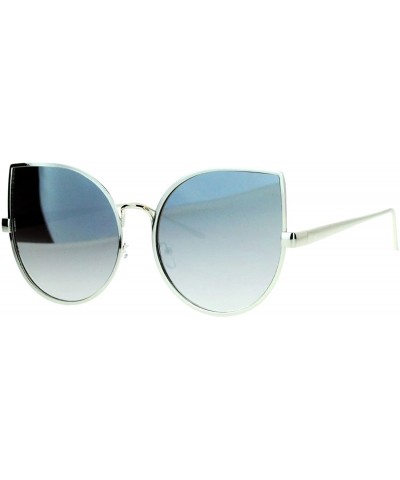 Cat Eye Retro Flat Lens Bat Shape Metal Rim Cat Eye Circle Sunglasses - Silver Mirror - CN12I79OJQ3 $7.94