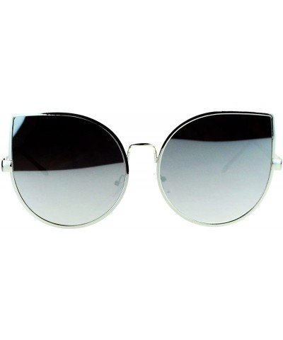 Cat Eye Retro Flat Lens Bat Shape Metal Rim Cat Eye Circle Sunglasses - Silver Mirror - CN12I79OJQ3 $7.94