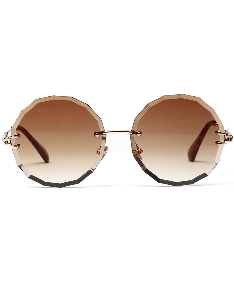 Rimless Women's Sunglasses Oversized Rimless Round Diamond Cutting Transparent Lens Sunglasses A18905 - Brown - CS18OYEDYU2 $...