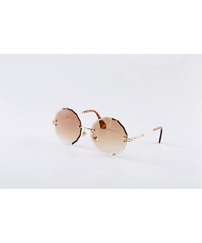 Rimless Women's Sunglasses Oversized Rimless Round Diamond Cutting Transparent Lens Sunglasses A18905 - Brown - CS18OYEDYU2 $...