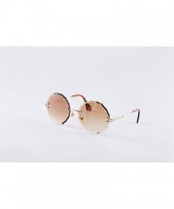 Rimless Women's Sunglasses Oversized Rimless Round Diamond Cutting Transparent Lens Sunglasses A18905 - Brown - CS18OYEDYU2 $...