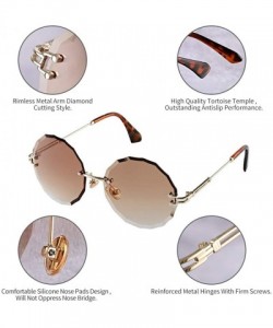 Rimless Women's Sunglasses Oversized Rimless Round Diamond Cutting Transparent Lens Sunglasses A18905 - Brown - CS18OYEDYU2 $...