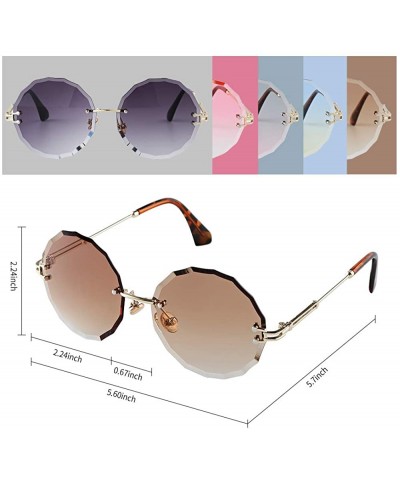Rimless Women's Sunglasses Oversized Rimless Round Diamond Cutting Transparent Lens Sunglasses A18905 - Brown - CS18OYEDYU2 $...