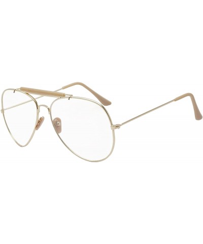 Aviator Oversize Round Double Bar Clear Lens Metal Aviator Plastic Cross Bar Glasses - Gold (Sun Sensor) - C617X0G378Y $26.86