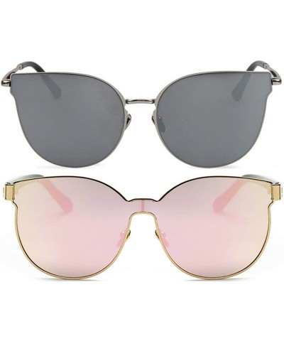 Aviator Ladies Metal Cat Eye Heart Round Integral Sunglasses Elegant De Luxe Stylish - Fan_2p_35mix - C617YEG7QM5 $31.98