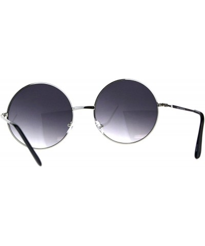 Round Womens Oversize Circle Round Lens Hippie Groovy Metal Rim Sunglasses - Silver Smoke - CD18DTIKLI3 $14.86