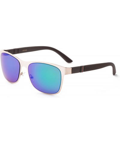 Round "Trooper" Modern Squared Metal Frame with Mirrored Lenses - Blue/Green - CQ12MF2WWJ9 $23.60