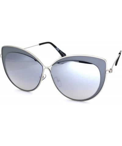 Cat Eye Womens Metal Rim Luxury Chic Oversize Cat Eye Sunglasses - Silver Mirror - CD18WRO8932 $26.09