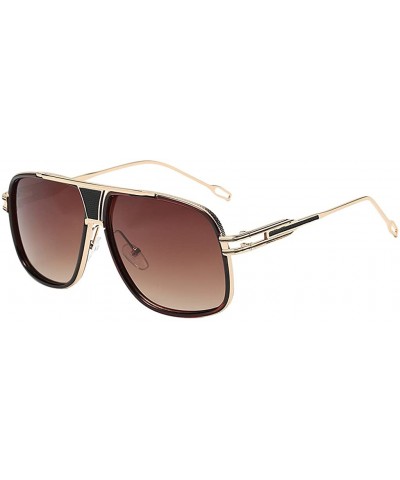 Square Eyewear Womens Men Square Vintage Retro Sunglasses - Gold Frame Brown Lens - CC193587HC4 $12.29