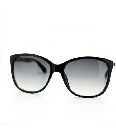 Square Womens Metal Chain Arm Thin Plastic Oversize Horn Rim Style Sunglasses - Black Black - C311YHUZFYR $20.26