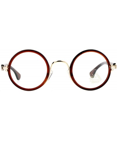 Round Unisex Sunglasses Clear Lens Glasses Round Circle Vintage Frame - Brown Gold (Clear) - C1188AM8H68 $11.33