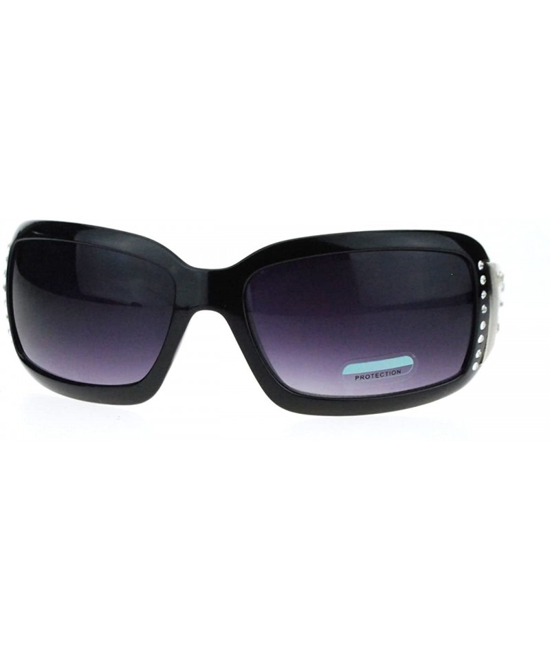 Shield Womens Rectangular Shield Sunglasses Rhinestones Animal Prints - Black Clear - CO11VVMWZA5 $12.03