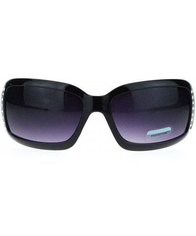 Shield Womens Rectangular Shield Sunglasses Rhinestones Animal Prints - Black Clear - CO11VVMWZA5 $12.03