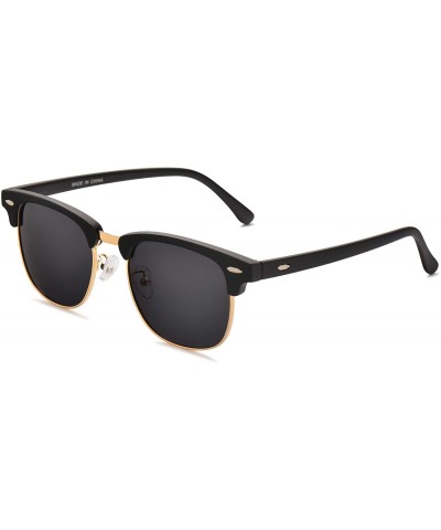 Round Classic Polarized Semi Rimless Mens Sunglasses for Women- UV400 with case - Black - CF18KIUSS3G $14.29