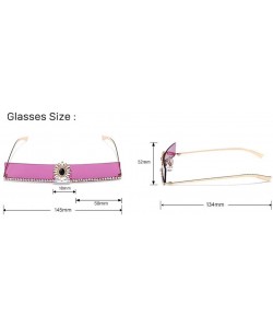 Square Narrow Square Rectangular Hand-Made Diamond Sunshade Mirror Female Marine Color Sunglasses - 4 - CA190OGY7K0 $41.23