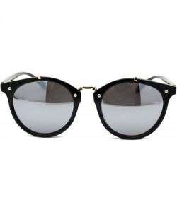 Round Womens Designer Fashion Round Keyhole Horn Rim Plastic Sunglasses - Black Gold Silver Mirror - CF18WT63H9Y $23.86
