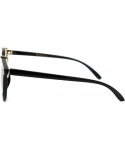 Round Womens Designer Fashion Round Keyhole Horn Rim Plastic Sunglasses - Black Gold Silver Mirror - CF18WT63H9Y $23.86