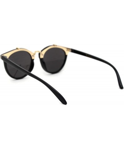 Round Womens Designer Fashion Round Keyhole Horn Rim Plastic Sunglasses - Black Gold Silver Mirror - CF18WT63H9Y $11.30