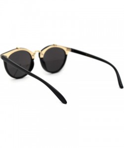 Round Womens Designer Fashion Round Keyhole Horn Rim Plastic Sunglasses - Black Gold Silver Mirror - CF18WT63H9Y $11.30