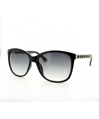 Square Womens Metal Chain Arm Thin Plastic Oversize Horn Rim Style Sunglasses - Black Black - C311YHUZFYR $12.51