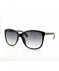 Square Womens Metal Chain Arm Thin Plastic Oversize Horn Rim Style Sunglasses - Black Black - C311YHUZFYR $12.51