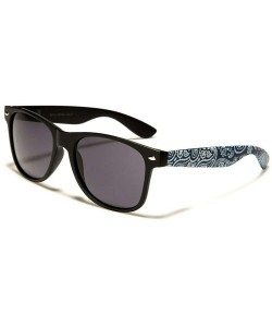 Square Square Classic Bandana Paisley Print Retro Sunglasses - Glossy Black W/ Blue Bandana Print - CK18W2WYT7U $12.94