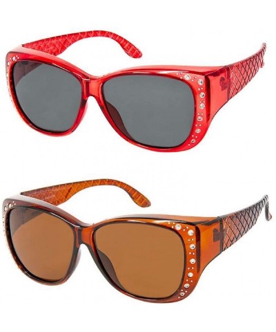 Goggle The Starlet Polarized 55 mm Fit Over OTG Butterfly Rhinestone Oval Rectangular Sunglasses - Red Brown - CS18ZO0ZSRC $2...