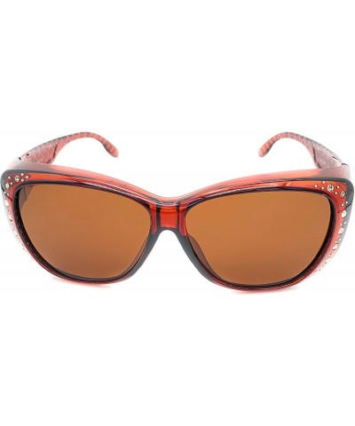 Goggle The Starlet Polarized 55 mm Fit Over OTG Butterfly Rhinestone Oval Rectangular Sunglasses - Red Brown - CS18ZO0ZSRC $2...