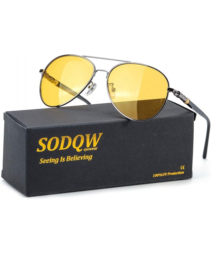 Aviator Polarized Glasses Classic Aviator - Gun Frame / Yellow Night-driving Glasses - CV18UMC2ZHH $16.96