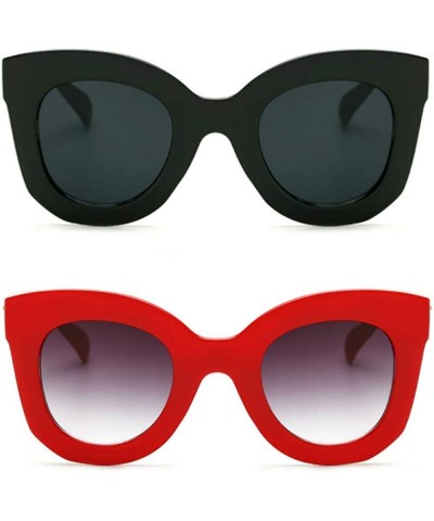 Round Butterfly Sunglasses Semi Cat Eye Glasses Plastic Frame Clear Gradient Lenses - Black+red - C618IZQWQZM $20.51