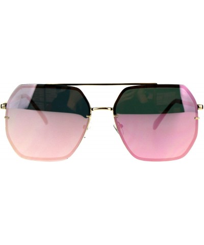 Oversized Square Heptagon Shape Sunglasses Retro Fashion Unisex Mirrored UV 400 - Gold (Pink Mirror) - CK18G33KRGI $24.29