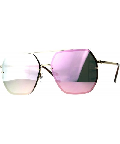 Oversized Square Heptagon Shape Sunglasses Retro Fashion Unisex Mirrored UV 400 - Gold (Pink Mirror) - CK18G33KRGI $15.14