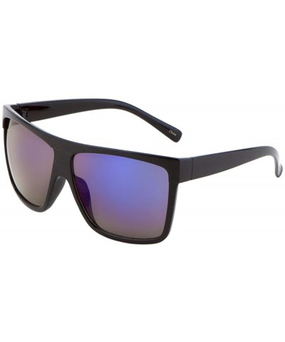 Oversized All Black Lemo Super Dark Flat Top Mob Oversized Rectangular Sunglasses (Black - BLUE/PURPLE) - CV184WG8H7T $14.06