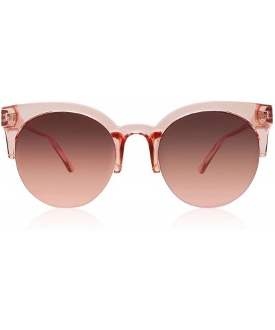 Round Womens Cateye Round Sunglasses UV400 Eyebrow Half Semi-Rimless FW2001 - C3-red Clear - CC18CNM706G $17.84