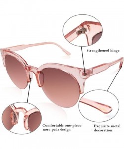 Round Womens Cateye Round Sunglasses UV400 Eyebrow Half Semi-Rimless FW2001 - C3-red Clear - CC18CNM706G $17.84