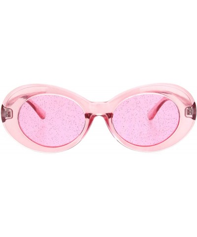 Oval Glitter Lens Sunglasses Glasses Womens Vintage Oval Translucent Frames - Pink (Pink) - CV18R2030OX $8.93