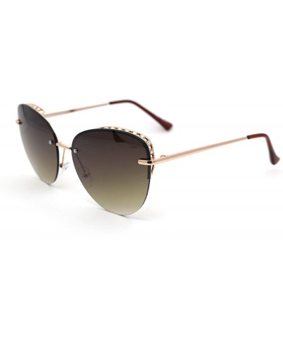 Rimless Womens Rhinestone Edge Jewel Rimless Cat Eye Sunglasses - Gold Brown - C518XUT3EAM $11.45