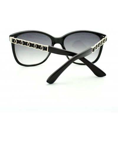 Square Womens Metal Chain Arm Thin Plastic Oversize Horn Rim Style Sunglasses - Black Black - C311YHUZFYR $12.51