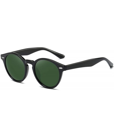 Round Classic Polarized Sunglasses for Women Round Retro Vintage Designer Style - Gloss Black-g15 Lens - CE18A4EUXDQ $11.78