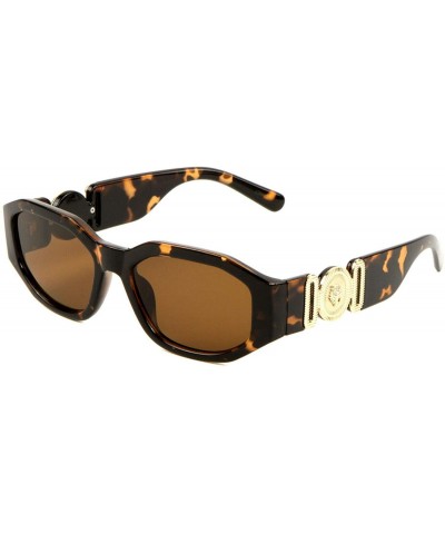 Oval Slim Oval Gold Tiger Head Medallion Luxury Sunglasses - Brown Tortoise & Gold Metallic Frame - C118WHMDT52 $23.93