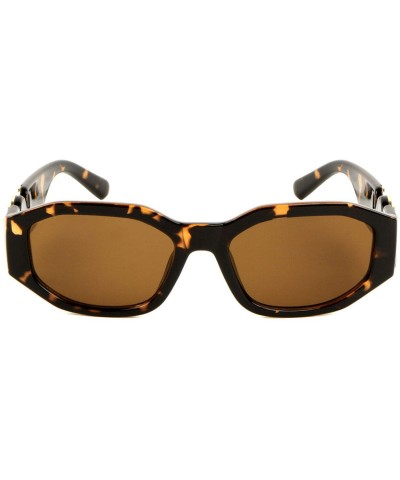 Oval Slim Oval Gold Tiger Head Medallion Luxury Sunglasses - Brown Tortoise & Gold Metallic Frame - C118WHMDT52 $9.83