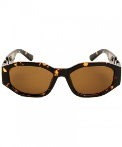 Oval Slim Oval Gold Tiger Head Medallion Luxury Sunglasses - Brown Tortoise & Gold Metallic Frame - C118WHMDT52 $25.90