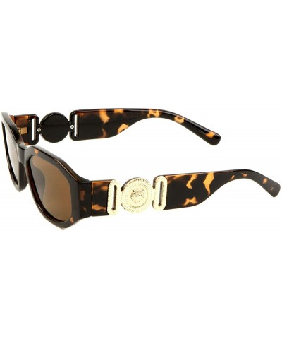 Oval Slim Oval Gold Tiger Head Medallion Luxury Sunglasses - Brown Tortoise & Gold Metallic Frame - C118WHMDT52 $9.83